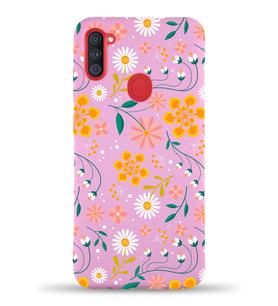 Samsung Galaxy M11 Uyumlu Lansman Kılıf Çiçek Tasarımlı İçi Kadife Kapak-Pembe (Şeffaf)