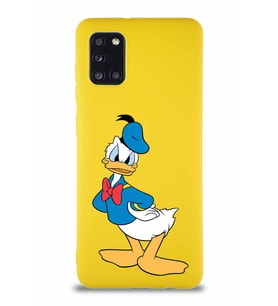 Samsung Galaxy A31 Soft Premier Kapak Donald Duck-D Tasarımlı Silikon Kılıf - Sarı (Şeffaf)