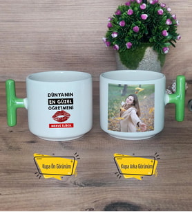 Dünyanın En Güzel Öğretmeni Kupa Bardak Fotoğraflı T Yeşil Kulplu Öğretmenler Günü Hediyesi