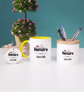 Hemşire Kupa Bardak Sarı Kalemlik ve Anahtarlık