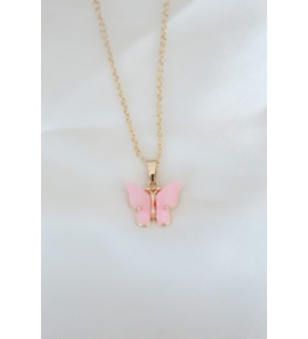 Gold Kaplama Pembe Sedefli Kelebek Kolye (Karışık)