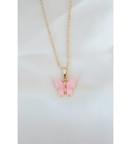 Gold Kaplama Pembe Sedefli Kelebek Kolye (Karışık)