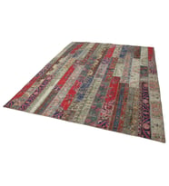Kırmızı Halı Çok Renkli Patchwork Motifli Bohem Stil Salon Halısı El Dokuma Koridor Tasarım
