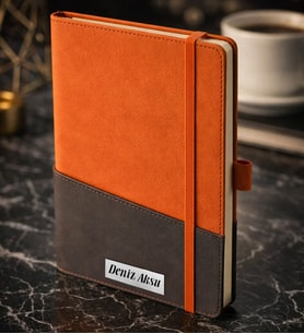 BK Gift Kişiye Özel Turuncu Termo Deri Defter -18, Kartvizit Bölmeli, Çizgili Ivory Kağıt