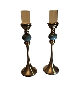 Bronz İkili Dekoratif Metal Şamdan Mumuluk