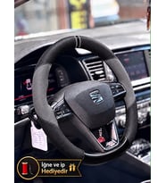 Seat Arona Dikme Direksiyon Kılıfı Delikli Deri Parlak Siyah Gri Detay Çift Yüzük ve Dikiş 2017-2021