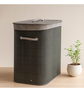 Bambu Dikdörtgen Kirli Çamaşır Sepeti 40x30x60 cm - Gri