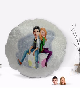 BK Gift Kişiye Özel Sevgililer Karikatürlü Yuvarlak Dekoratif Kırlent Yastık-35