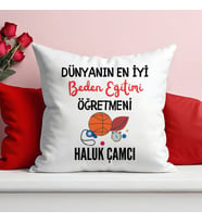 Dünyanın En İyi Beden Eğitimi Öğretmeni Baskılı Elyaf Dolgulu Saten Hediye Yastık