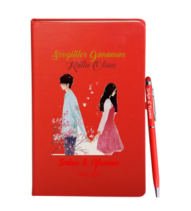 Sevgililer Gününe Özel Kırmızı Defter Kalem Hediye Seti 27
