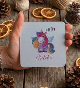 Kişiye Özel Be Cutie Unicorn  Bardak Altlığı Doğum Günü Hediyesi (Beyaz)