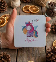 Kişiye Özel Be Cutie Unicorn  Bardak Altlığı Doğum Günü Hediyesi (Beyaz)