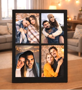 Kişiye Özel 4 Fotoğraflı Ahşap Mdf Resimli Kolaj Çerçeve (Siyah)
