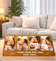 Kişiye Özel 4 Fotoğraflı Anne Tasarım  Kendi Mesajını Oluştur Ahşap Masaüstü Kolaj Çerçeve (Kahverengi)