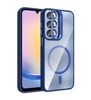 Coverzone Samsung Galaxy A35 ile Uyumlu Z-Etro MagSafe Wireless ?arj Destekli, G��l� Manyetik Tutucu, Stand Olabilen, Kamera Lens Hediyeli Koruyucu K?l?f Lacivert