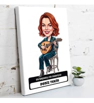 Ud Sanatçısına Hediye Kadın Karikatürlü Kanvas Tablo