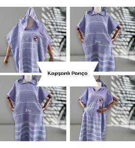 Kişiye Özel Baskılı Kapüşonlu Çocuk Deniz Pançosu – Resim, İsim, Logo ve Yazı ile Tasarlanabilir