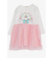 Breeze Kız Çocuk Uzun Kollu Elbise Unicorn Baskılı 1.5-5 Yaş, Ekru
