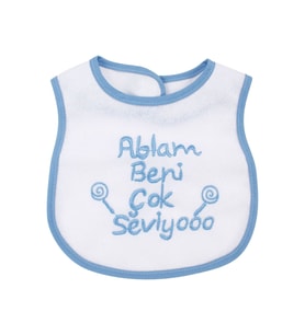 Erkek Bebek Ablam Beni Çok Seviyooo Nakışlı Mavi Su Geçirmez Önlük