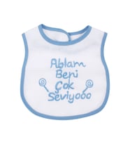 Erkek Bebek Ablam Beni Çok Seviyooo Nakışlı Mavi Su Geçirmez Önlük