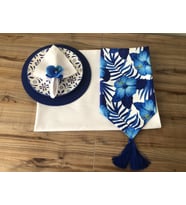 SOFRA SUNUM TAM SET MAVİ ÇİÇEK DESENLİ (Krem)
