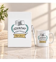 Edebiyat Öğretmenine İsme Özel Defter Kalem ve Kupa Hediye Seti
