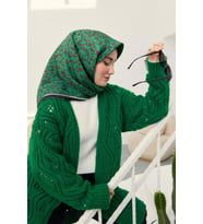 Silk Home Yeşil-Kahve Çiçek Desenli Tivil İpek Eşarp 11412-02