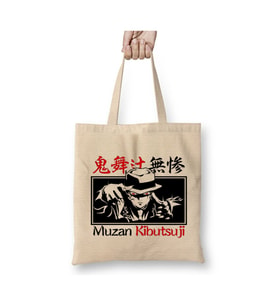 Muzan Kibutsuji Demon Slayer Beyaz Bez Çanta Uzun Saplı Alışveriş Çantası Plaj Çantası