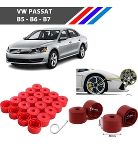 Otozet - VW Passat Bijon Civata Kapağı Kırmızı Renk 20 Adetli Set 17mm 1K06011739B9