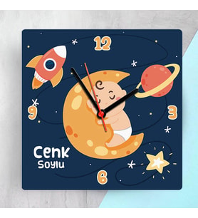 Yıldızlı İsme Özel Bebek Odası Hediye Kişiye Özel Duvar Saati
