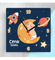 Yıldızlı İsme Özel Bebek Odası Hediye Kişiye Özel Duvar Saati