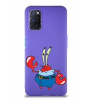 Oppo A92 Soft Premier Kapak Bay Yengeç Tasarımlı Silikon Kılıf - Mor (Şeffaf)
