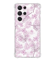 Samsung Galaxy S22 Ultra Uyumlu Köşe Korumalı Antişok  Kapak Floral Pudra Tasarımlı Şeffaf  Kılıf