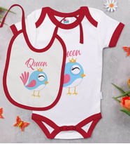 BK Kids Queen Tasarımlı Kırmızı Bebek Body Zıbın ve Mama Önlüğü Hediye Seti-1