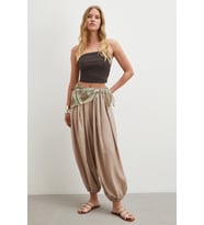 Fularlı Şalvar Pantolon Vizon