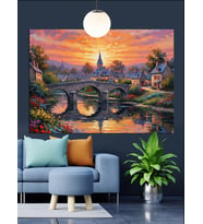 Köprü Şehir Manzarası Işık Dekoratif Kanvas - Mdf Ahşap Tablo