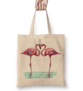 Aşk Kuşları Flamingo 3 Bez Çanta Uzun Saplı