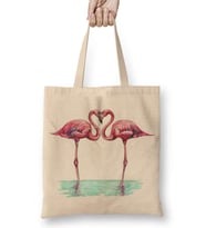 Aşk Kuşları Flamingo 3 Bez Çanta Uzun Saplı