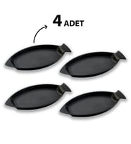 Lava Döküm 4 lü Set Balık Tabağı Döküm Demir Yekpare Kulplu Ölçü 15x24cm.