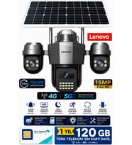 Lenovo G4W19 3 Lensli 4G SIM Kartlı 360° PTZ Solar Güvenlik Kamerası Güneş Panelli Gece Görüşlü Dış Mekan