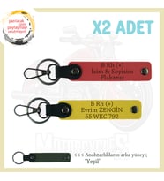 Bikerlar İçin İsim Plaka ve B Rh (+) Kan Grubu Yazılı Hediye Deri x2 Anahtarlık, Nar Çiçeği-Sarı-Ysl