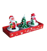 3 Adet 4cm Yılbaşı Tealight Mum Noel Baba Çam Ağacı Kardan Adam