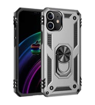 Apple iPhone 12 Mini Kılıf Metal For Car Yüzüklü Standlı Military Ring Serisi (Gümüş)