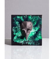 3D Triceratops Kafatası Yeşil Epoksi Duvar Tablosu, El Yapımı Heykelsi Sanat Eseri, 35x35 cm, Modern & Statement Tasarım (Mavi - Siyah - Beyaz)