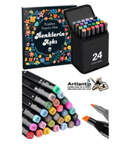 24 Adet Çift Taraflı Marker Kalem Çantalı 1 Paket 24 Renk Touch Markör Renklerin Aşkı Mandala Büyüklere Boyama Kitabı