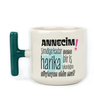 Annecim Şimdiye Kadar Sana Harika Baskılı Yeşil Kulplu T Kupa