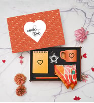 Sevgili Hediye Seti & Fincan, Fular, Anahtarlık, Defter Kalem- Turuncu Set