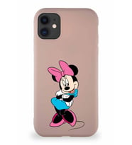 Apple iPhone 11 Soft Premier Kapak Minnie Mouse-D Tasarımlı Silikon Kılıf - Pudra (Şeffaf)