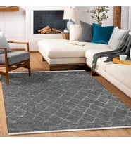 Antrasit Eskitme Görünümlü Geometrik Desenli Yıkanabilir Kaymaz Tabanlı Modern Salon Halısı