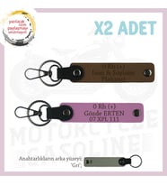 Motosiklet Aşıkları İçin, İsim Plaka ve 0 (+) Kan Grubu Yazılı Kişisel x2 Anahtarlık, Kahve-Pembe-Gr (Çok Renkli)
